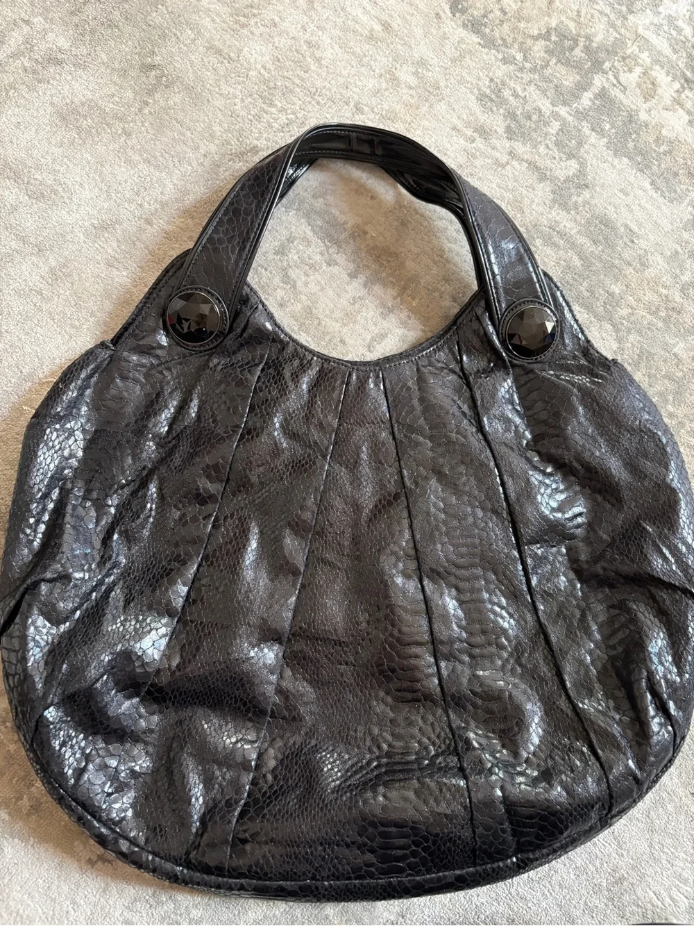 Black Textured Hobo Tote Bag